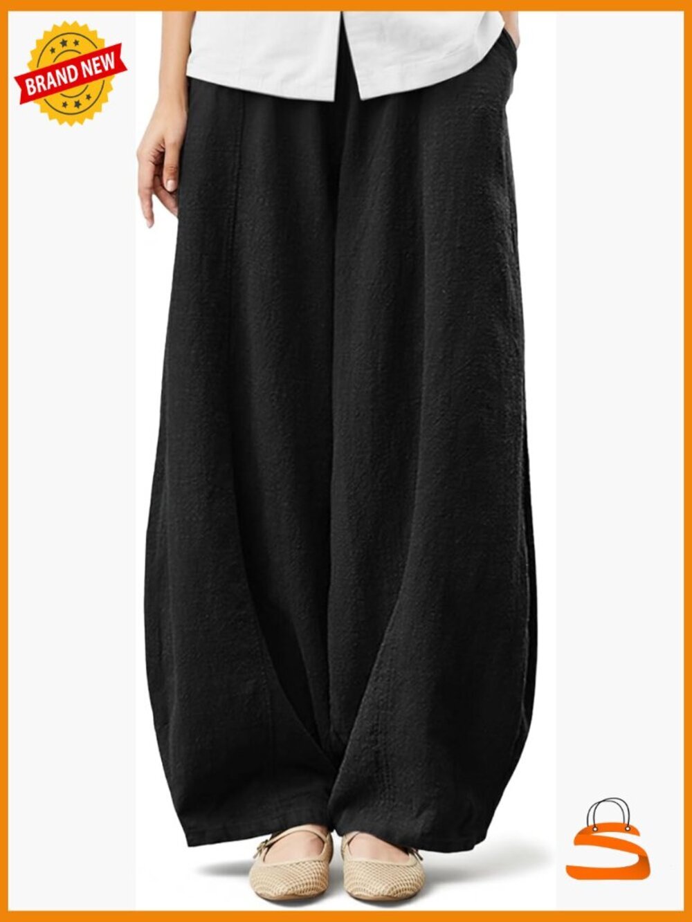 Wide Leg Linen Pants Elastic Waist Boho Baggy Trousers 4 Inseams